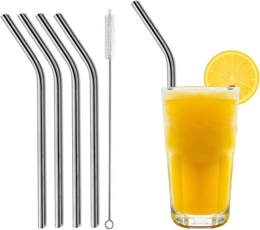 Canudos de Vidro ou Inox Reutilizáveis – Kit com 4 + Escova