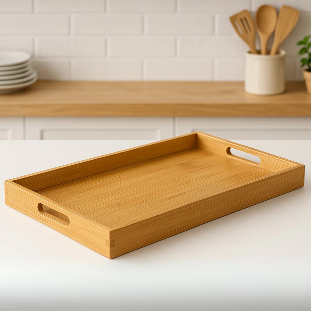 Bandeja de Bambu - Alças Laterais • Uso Diário