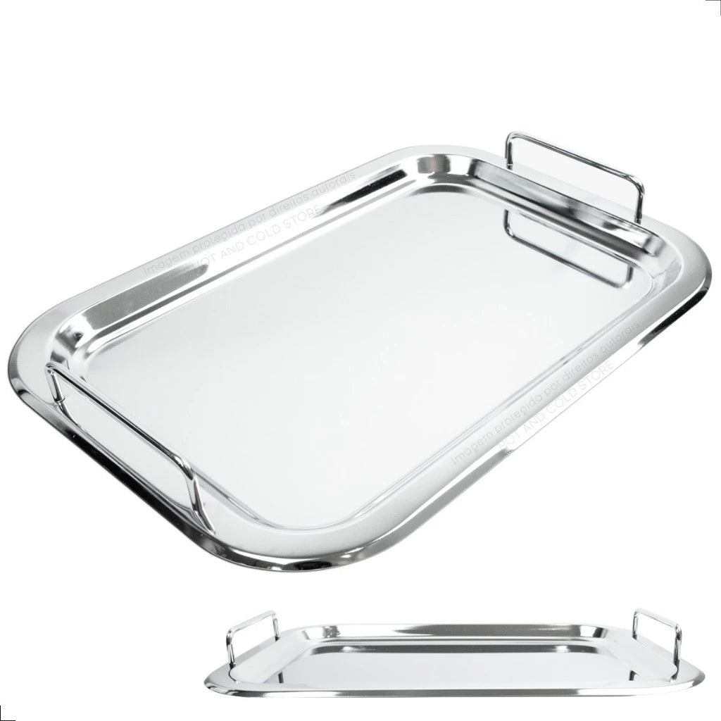 Bandeja Aço Inox • Alças Laterais • 41 × 29 cm