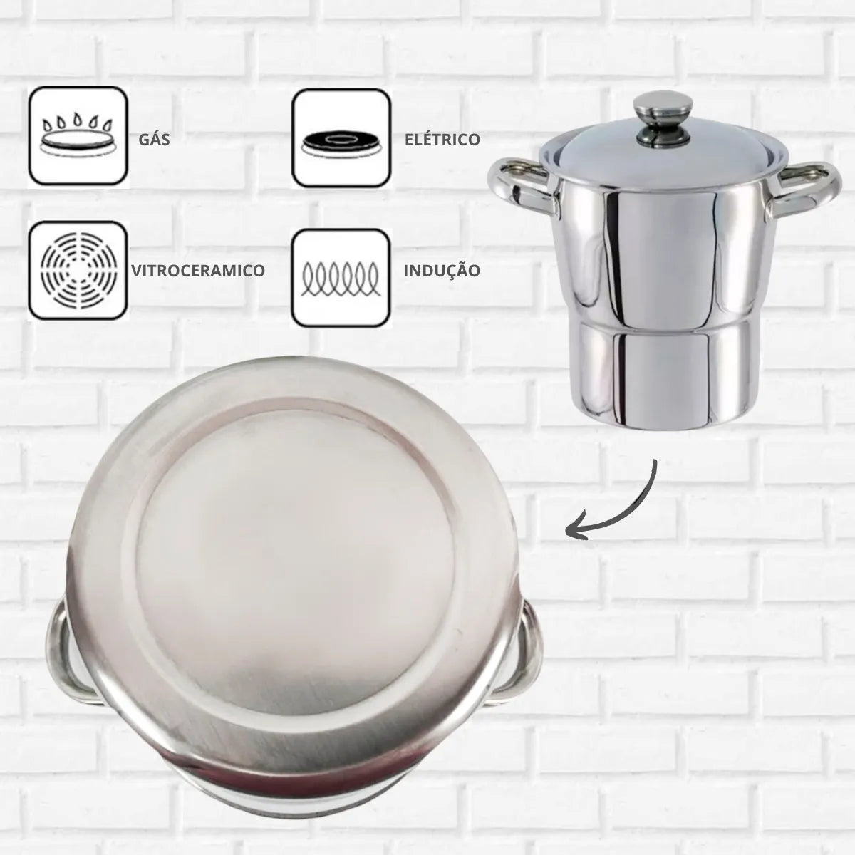 Cuscuzeira Inox Indução 16 × 20 cm Lyor ou Linha B