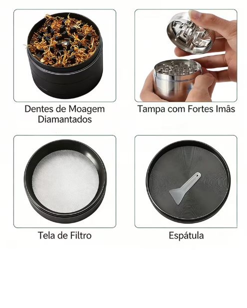 Dichavador Moedor Triturador Metálico 4 partes - Com ou Sem Manopla