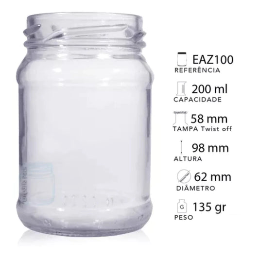 Potes de Vidro com Tampa de Metal - 40, 200, 500 e 800ml